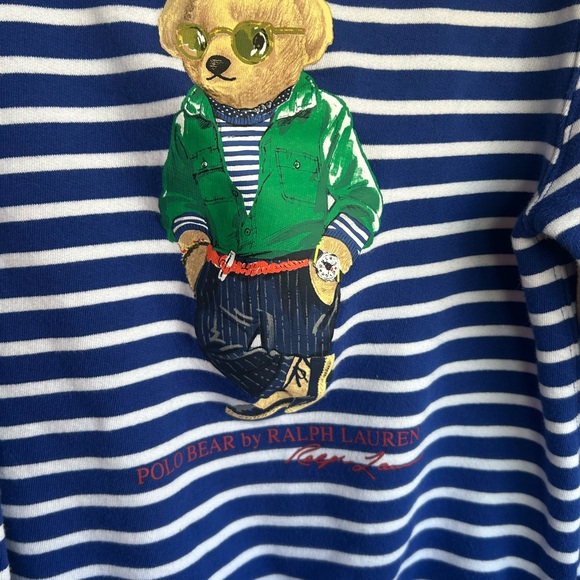 Polo by Ralph Lauren Blue and White Crewneck Top with Bear Accent - Picture 2 of 4